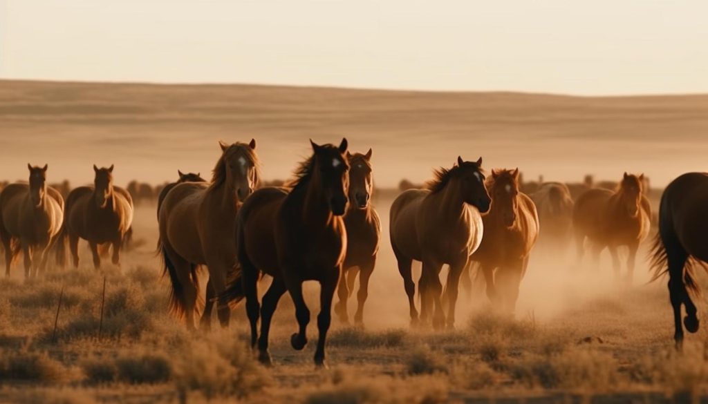 caballos cabalgando antes de ser domados en una hípica